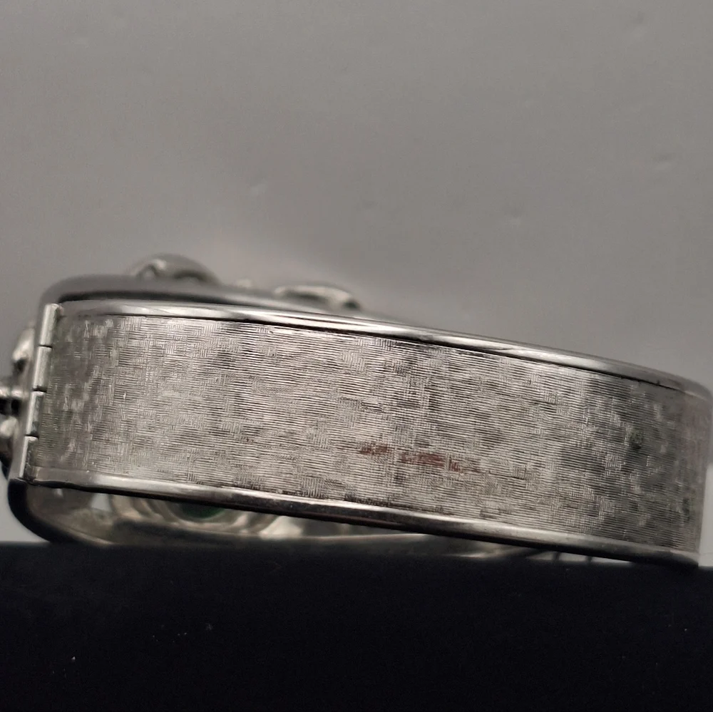 💚Whiting & Davis Silver-Tone Green Foiled Glass Hinged Bracelet *repair* - Picture 10 of 11